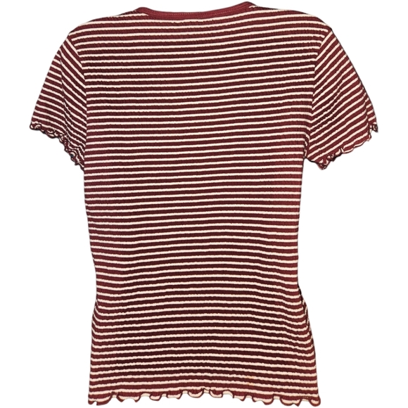 NWT SO Burgundy Horizontal Stripe Short Sleeve Pucker Knit Top - Picture 2 of 3
